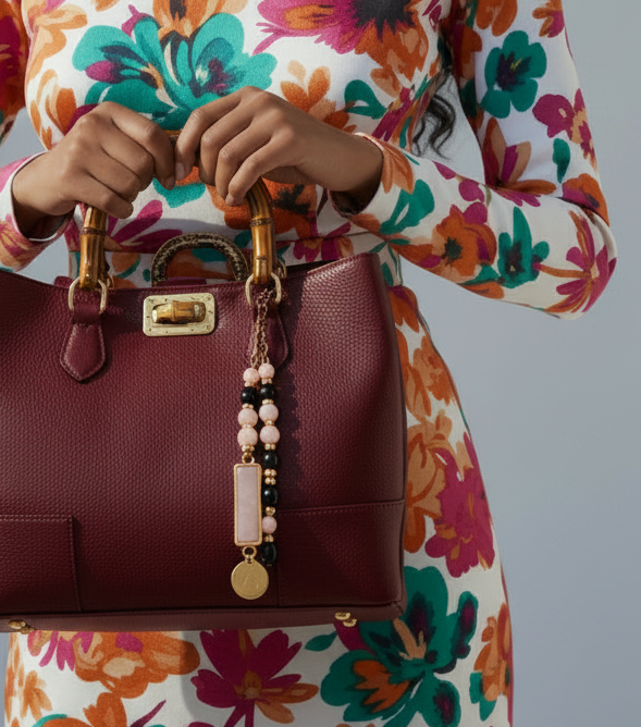 Valencia Rue Bag – handcrafted Italian calfskin leather handbag with bamboo handles, light gold hardware, and bamboo clasp closure, featuring dual compartments and an adjustable shoulder strap for refined everyday elegance.