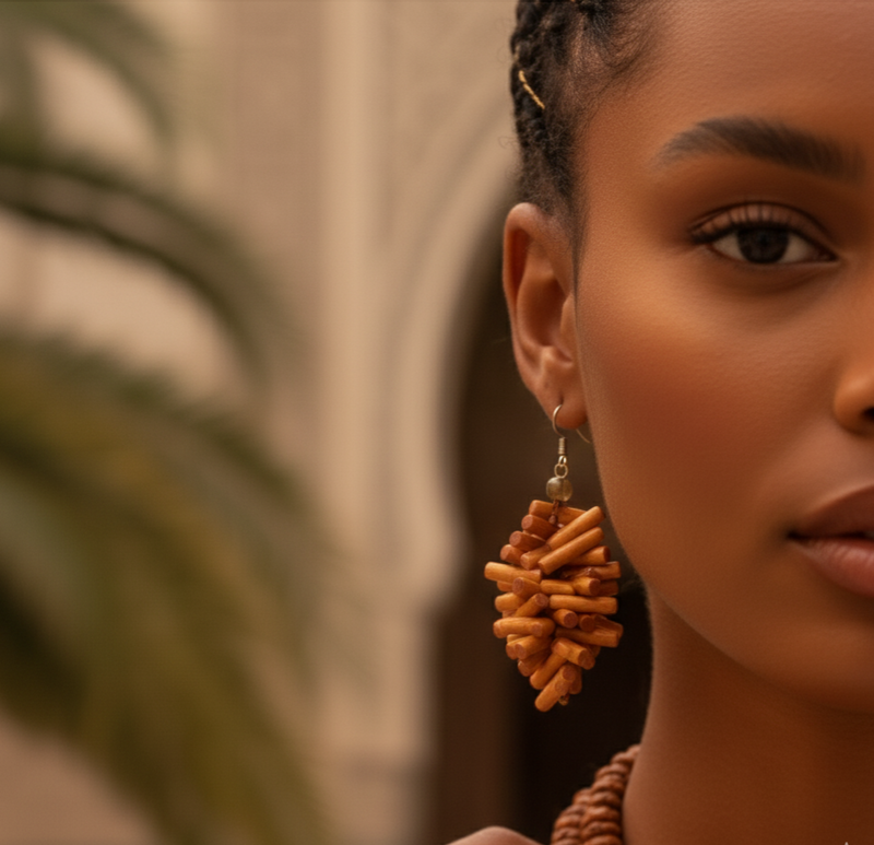 Uncompromised Earrings with textured natural elements and leaf detail, perfect for elegant high-fashion styling. ZoharasVogue