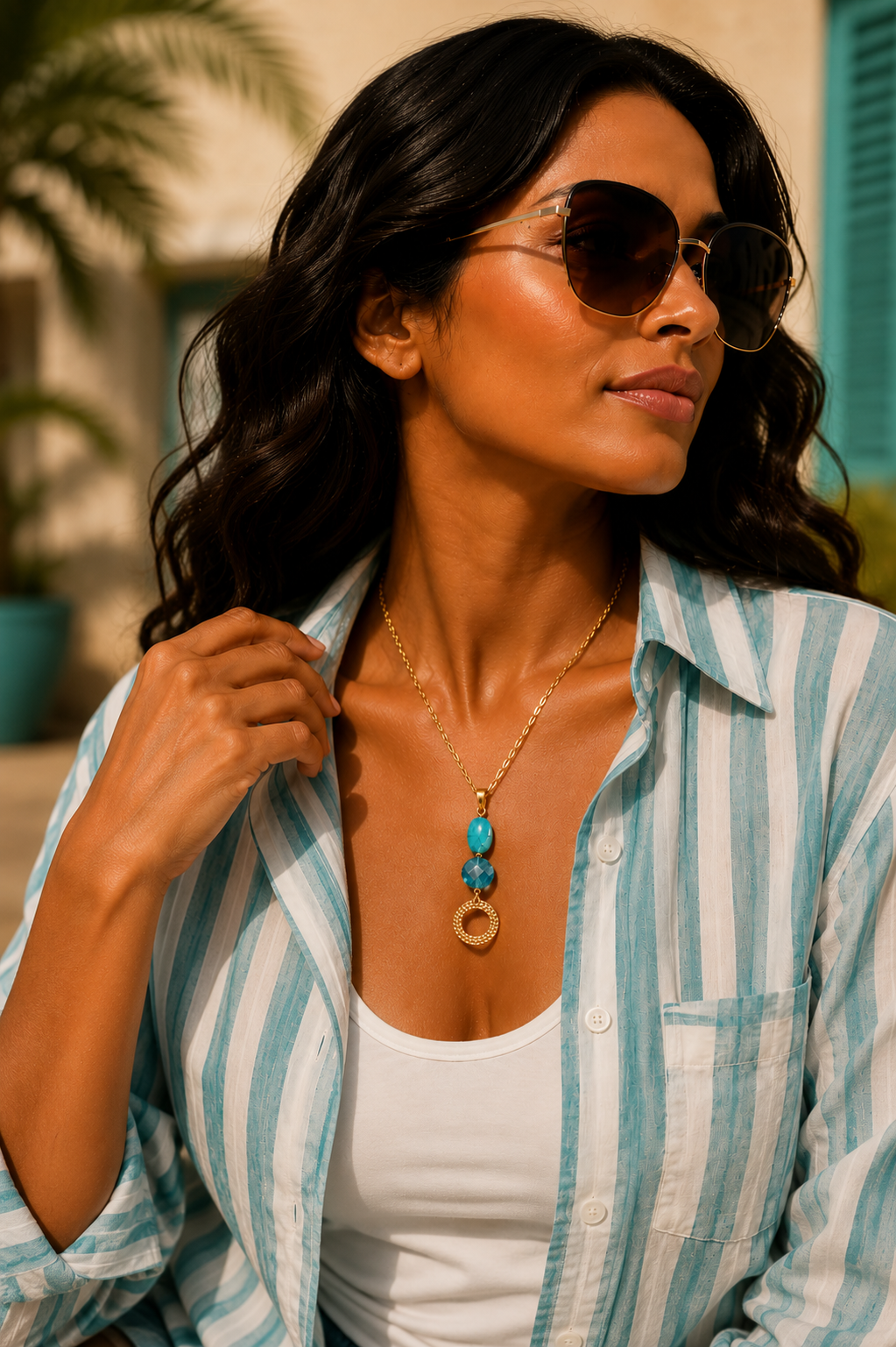Ocean Royalty™ Coastal Cascade Statement Necklace – 18K Gold Chain