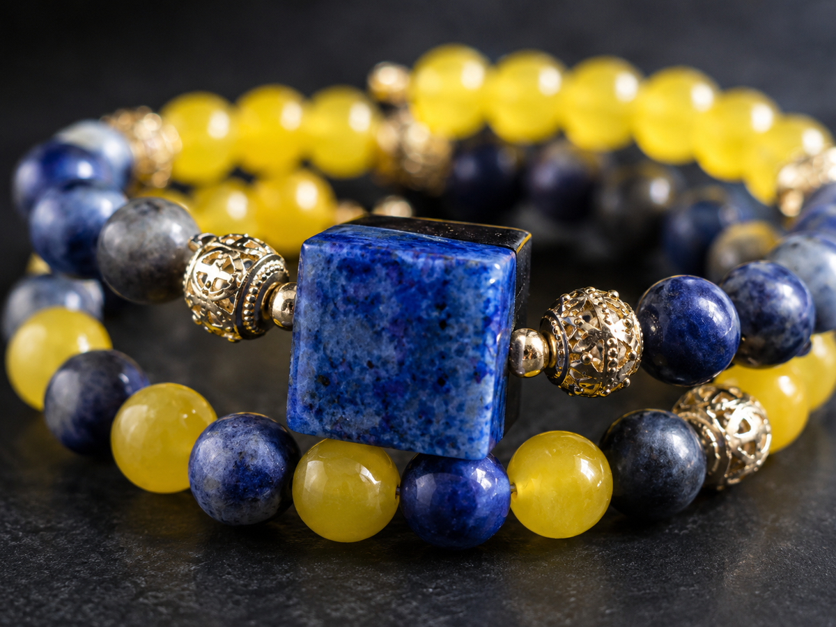 Lapis and Sunstone Double-Layered Bracelet