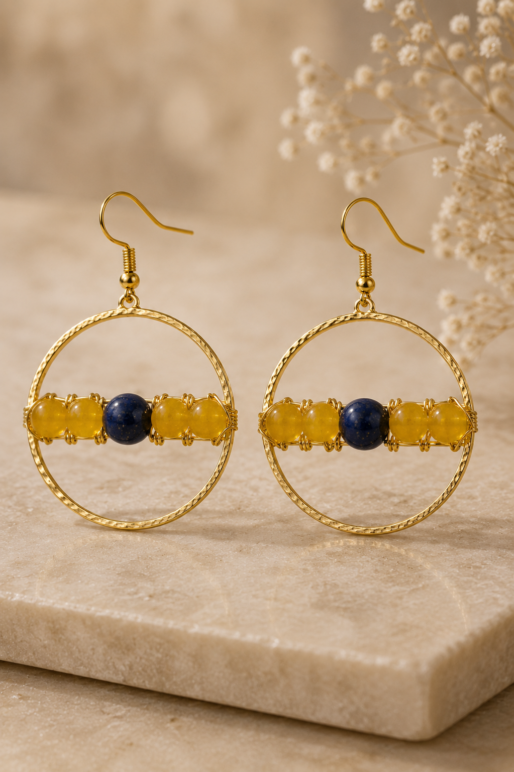 Lapis & Citrine Gold Hoop Earrings - ZOHARAS VOGUE