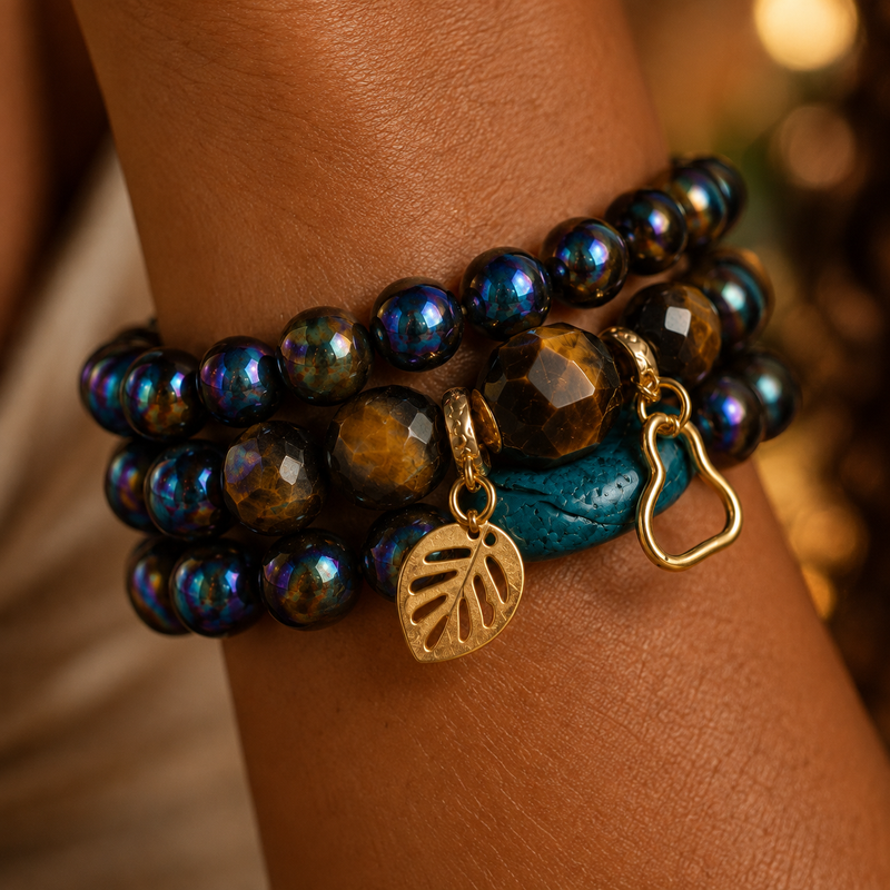 Tiger-Eye and Peacock Pearl Bracelet - ZOHARAS VOGUE