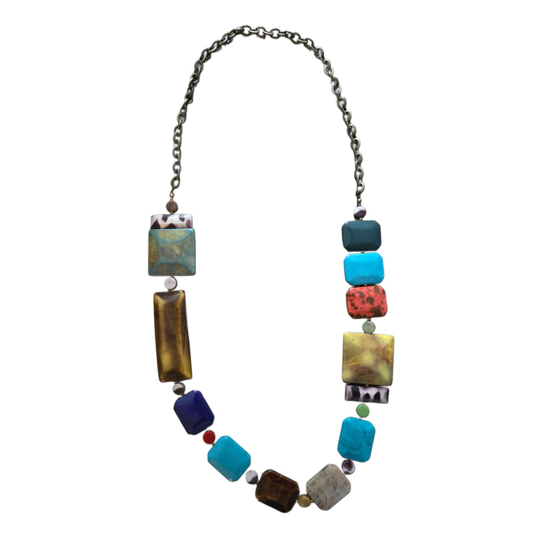 Boho Mosaic Chunky Gemstone Necklace ZOHARAS VOGUE