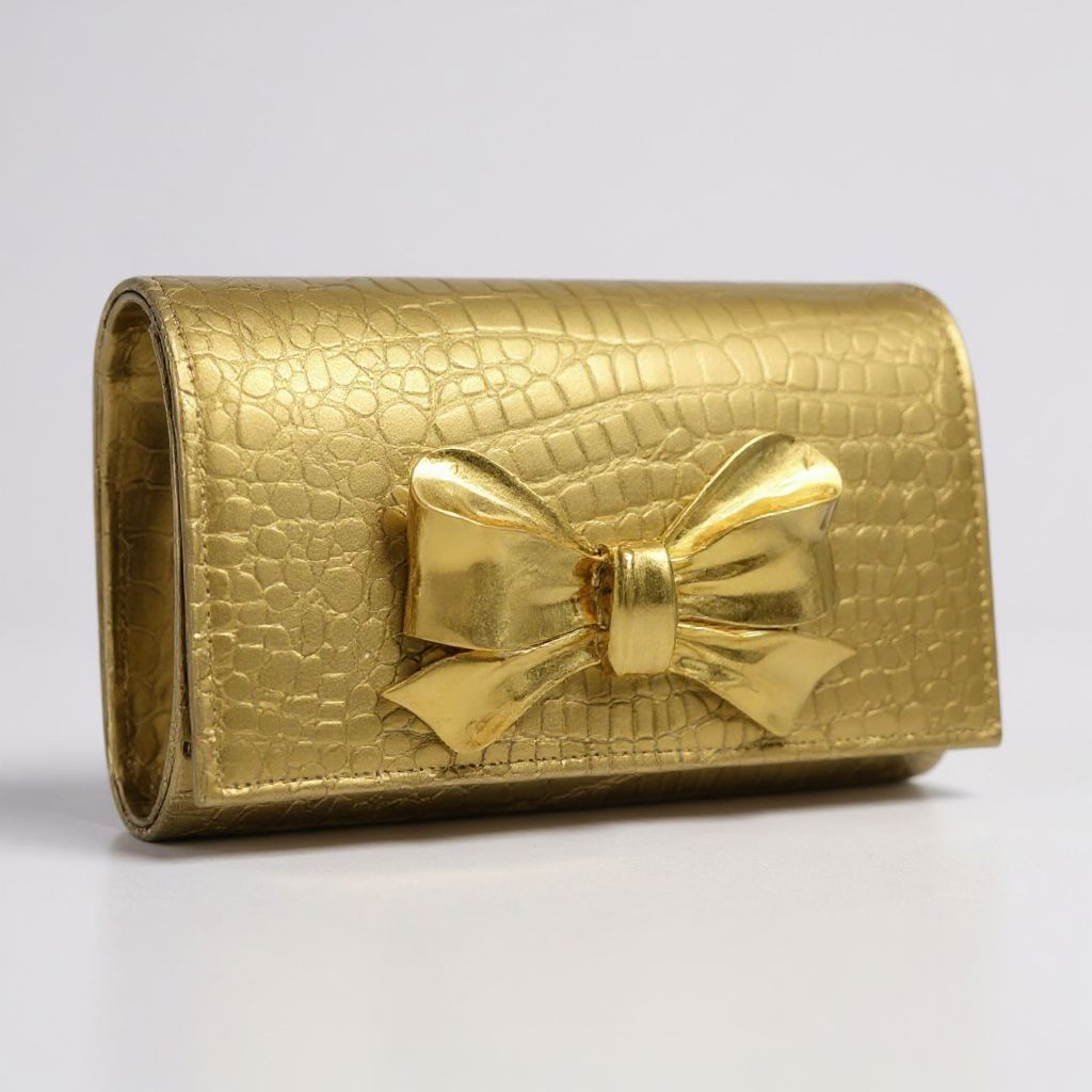 Zoharas Regal - Metallic Gold Croc Clutch