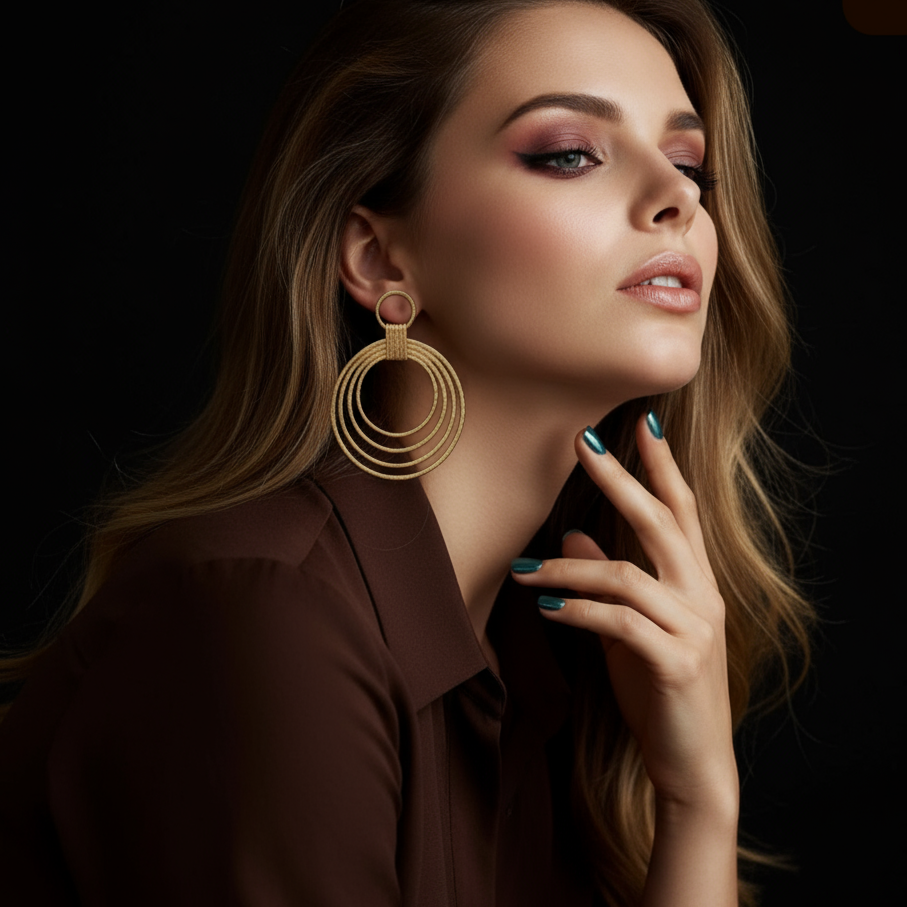 Lightweight 18K gold-plated hoop earrings with sculptural drop design and polished golden finish. ZoharasVogue