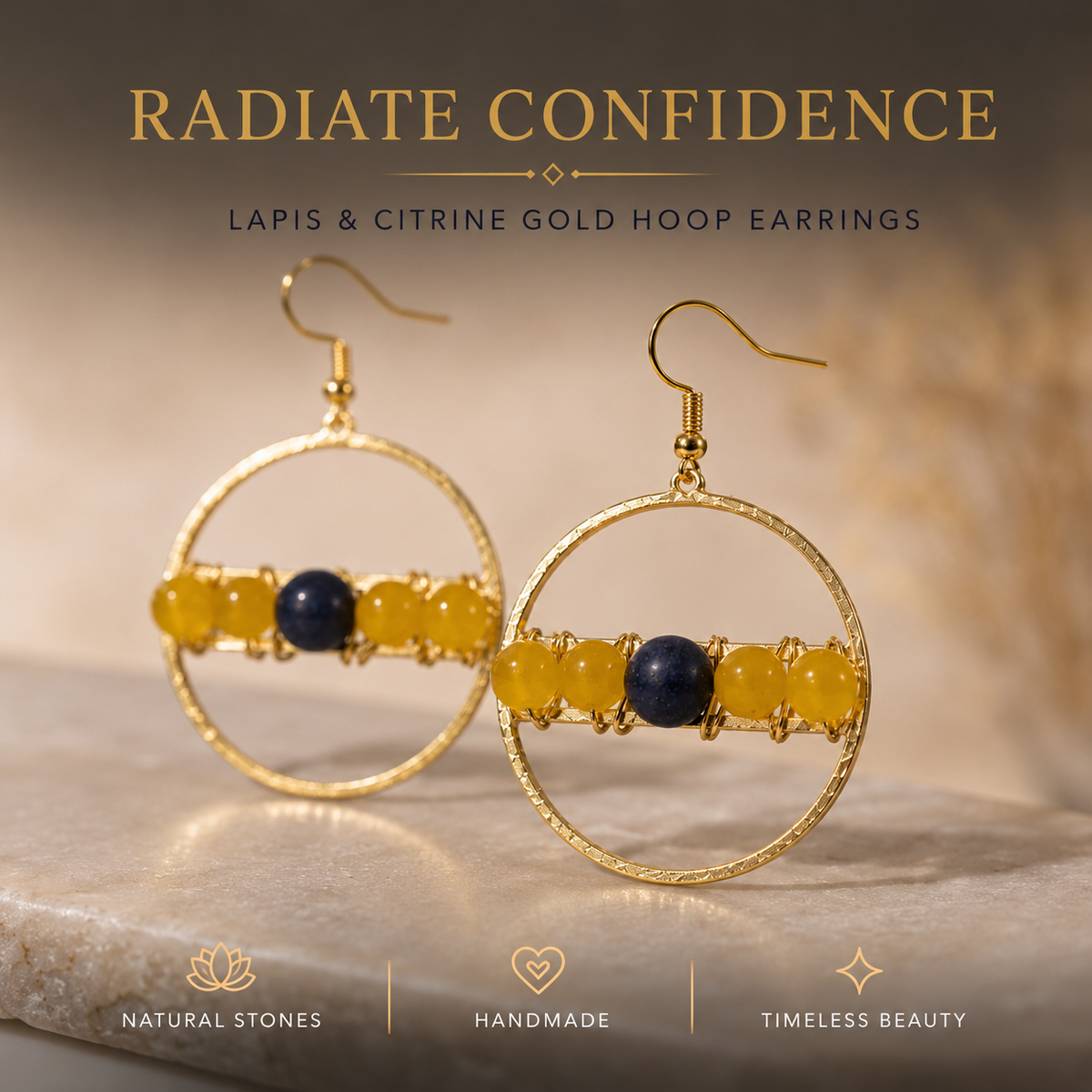 Lapis & Citrine Gold Hoop Earrings - ZOHARAS VOGUE