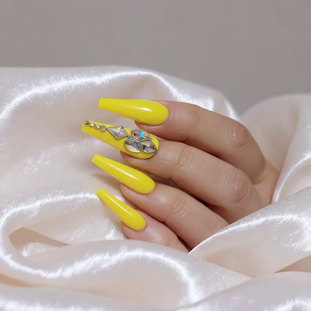Citrus Crystal Coffin Nail Set Zoharas Vogue Collection 