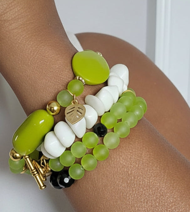 The Vogue Verdict Multi-Stand Bracelet beaded bracelet with green and black beads on a background_ZoharasVogue