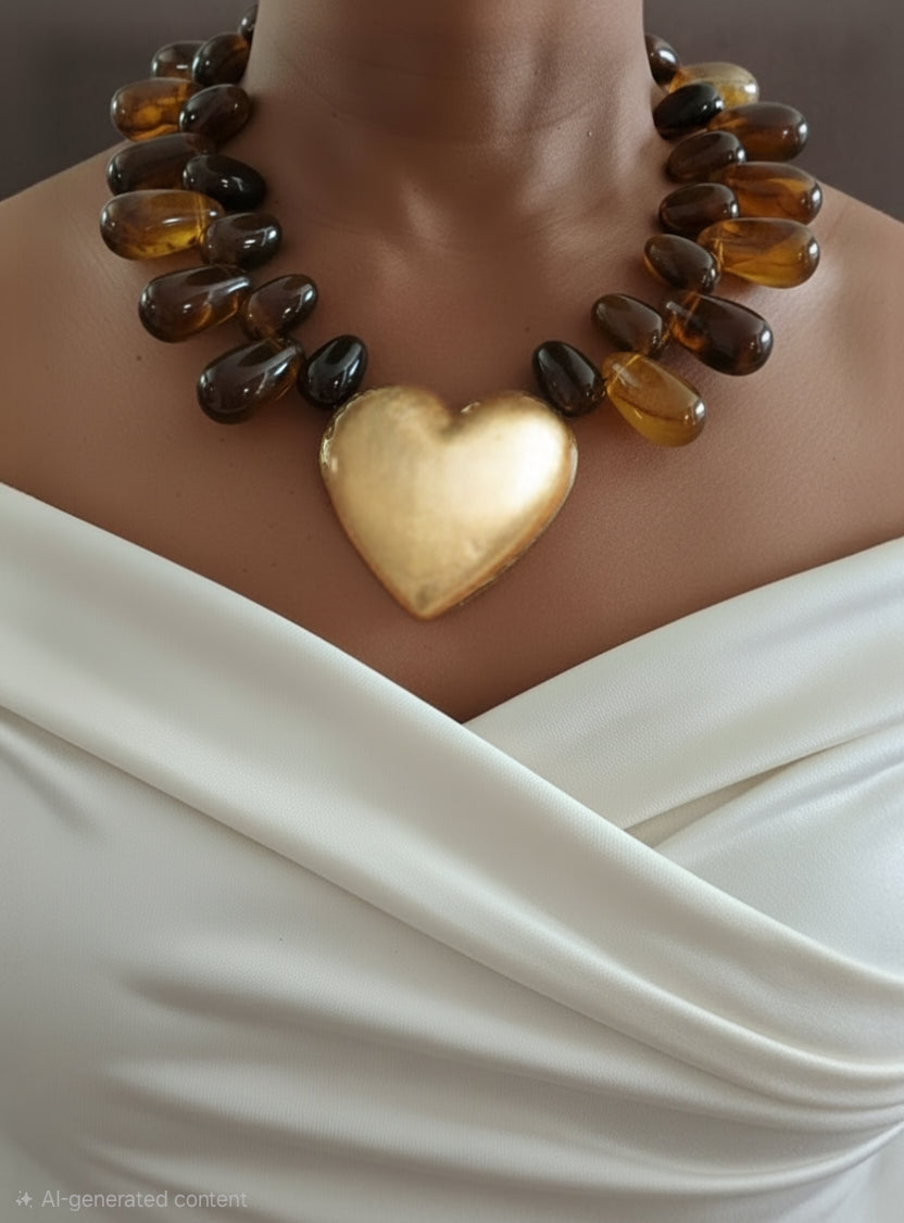 bold amber-toned statement necklace with layered beads and a textured oversized _ZoharasVogue 