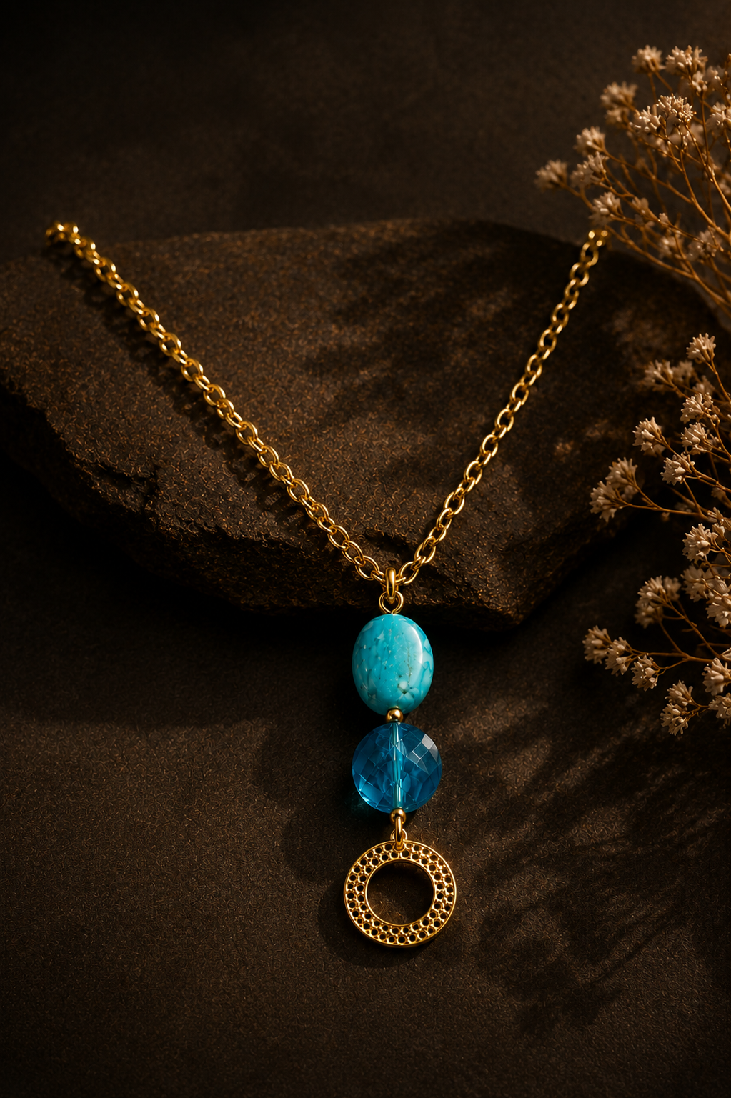 Ocean Royalty™ Coastal Cascade Statement Necklace – 18K Gold Chain