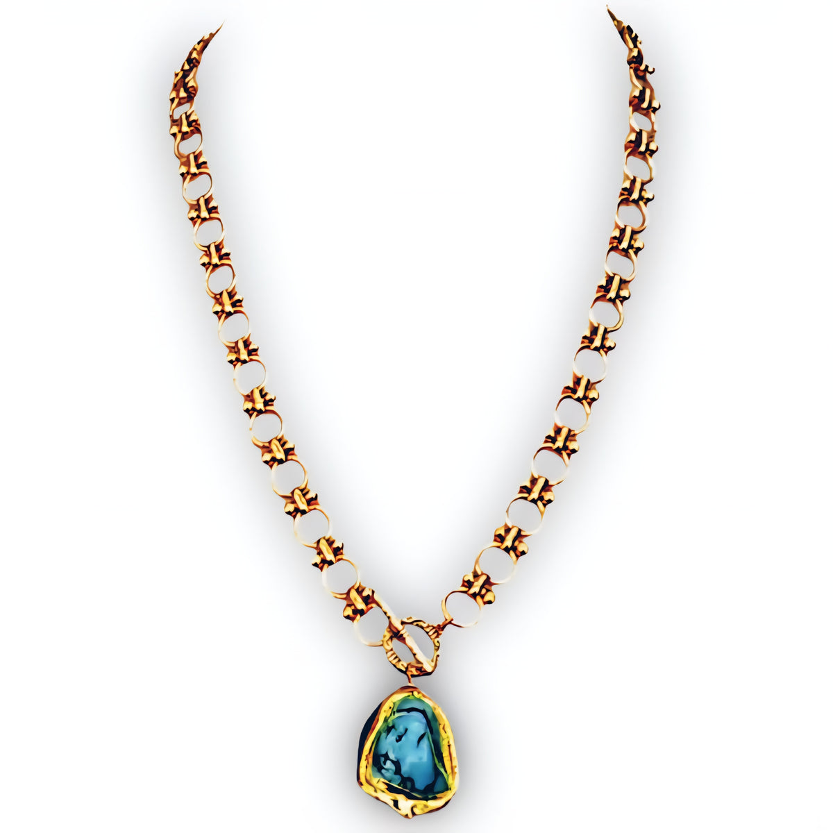 Gold-plated choker necklace with a blue turquoise pendant – classic designer jewelry for women by ZoharasVogue.