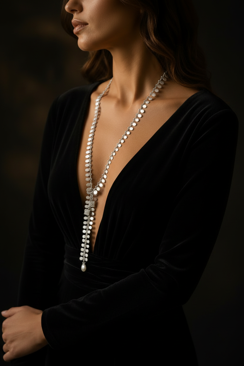 Silver Cascade Lariat Necklace - ZOHARAS VOGUE