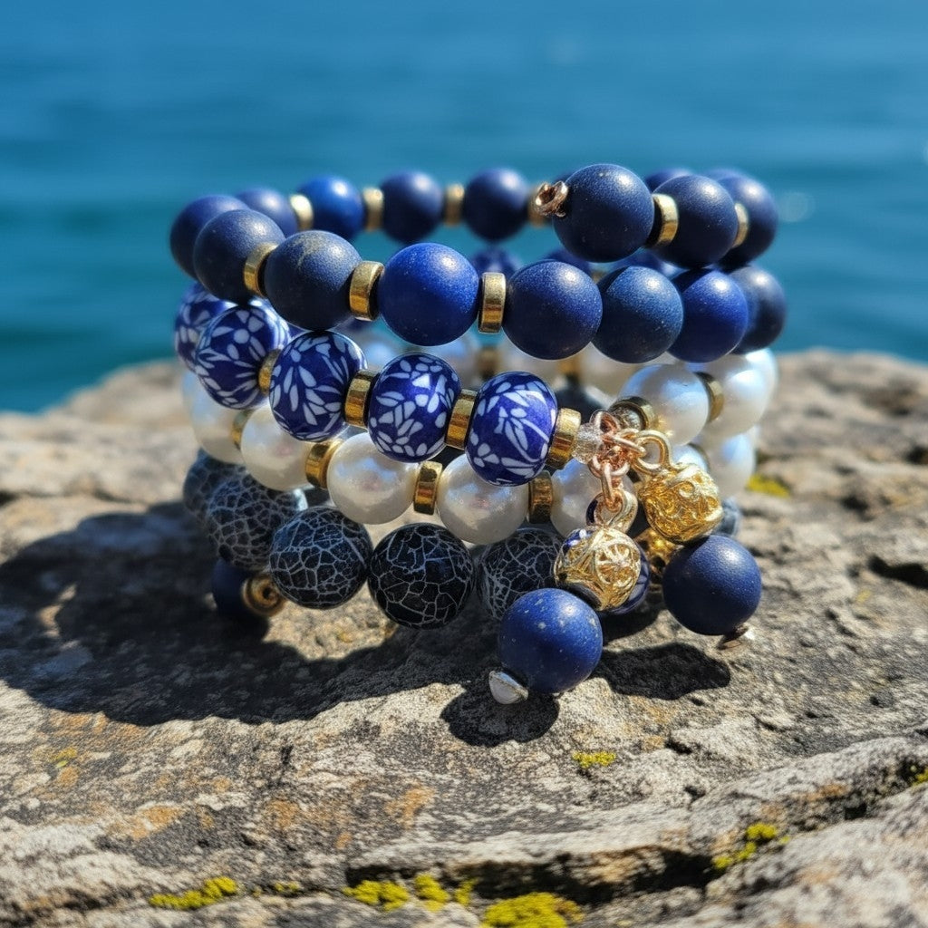 Coast Luxe Layered Natural Stone Bracelet Stack
