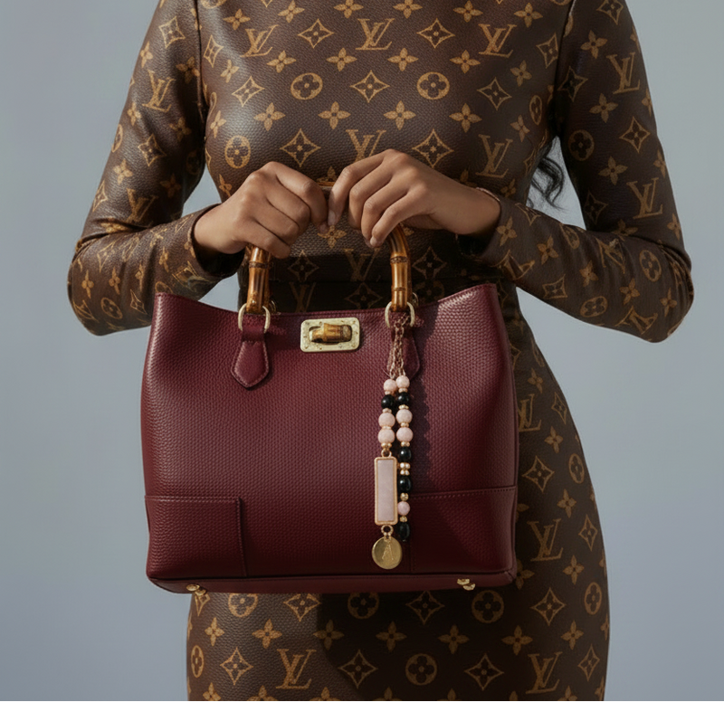 Valencia Rue Bag – handcrafted Italian calfskin leather handbag with bamboo handles, light gold hardware, and bamboo clasp closure, featuring dual compartments and an adjustable shoulder strap for refined everyday elegance.