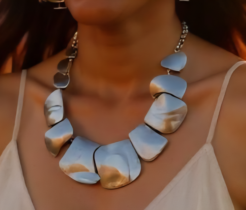 Bohemian hammered silver plated necklace with vintage rectangular pendant