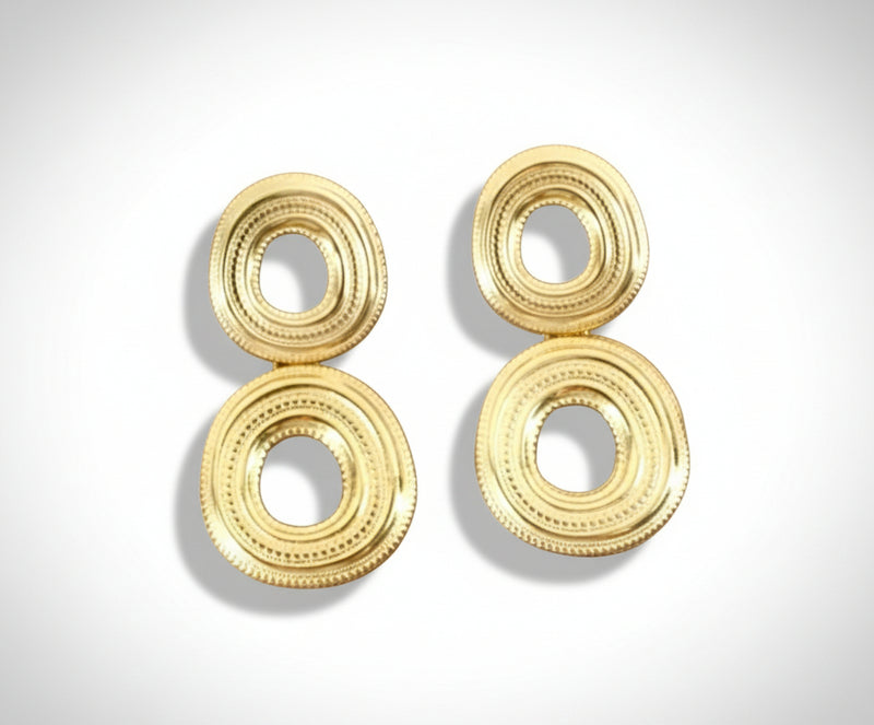 Unspoken Discs Earrings featuring double textured stainless-steel discs in a bold, modern French design for contemporary elegance. ZoharasVogue