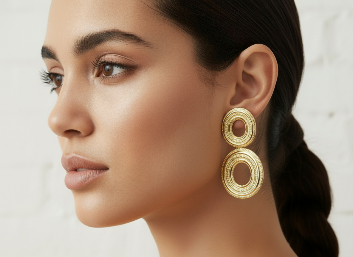 Unspoken Discs Earrings featuring double textured stainless-steel discs in a bold, modern French design for contemporary elegance. ZoharasVogue