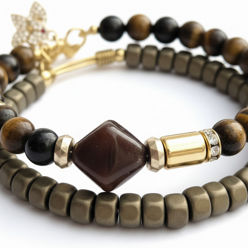 Irie Double Strand Tiger Eye & Hematite Beaded Bracelet - ZOHARAS VOGUE