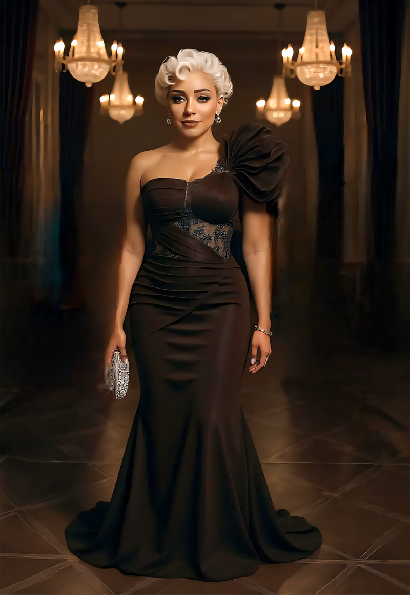 Crafted from luxurious satin with vintage-inspired pleated detailing and a sophisticated trumpet silhouette, this gown perfectly hugs your curves while allowing graceful movement. 