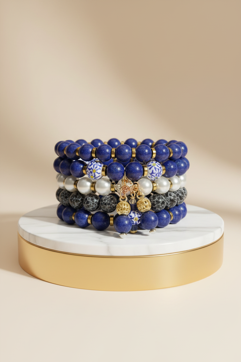Coast Luxe Layered Natural Stone Bracelet Stack