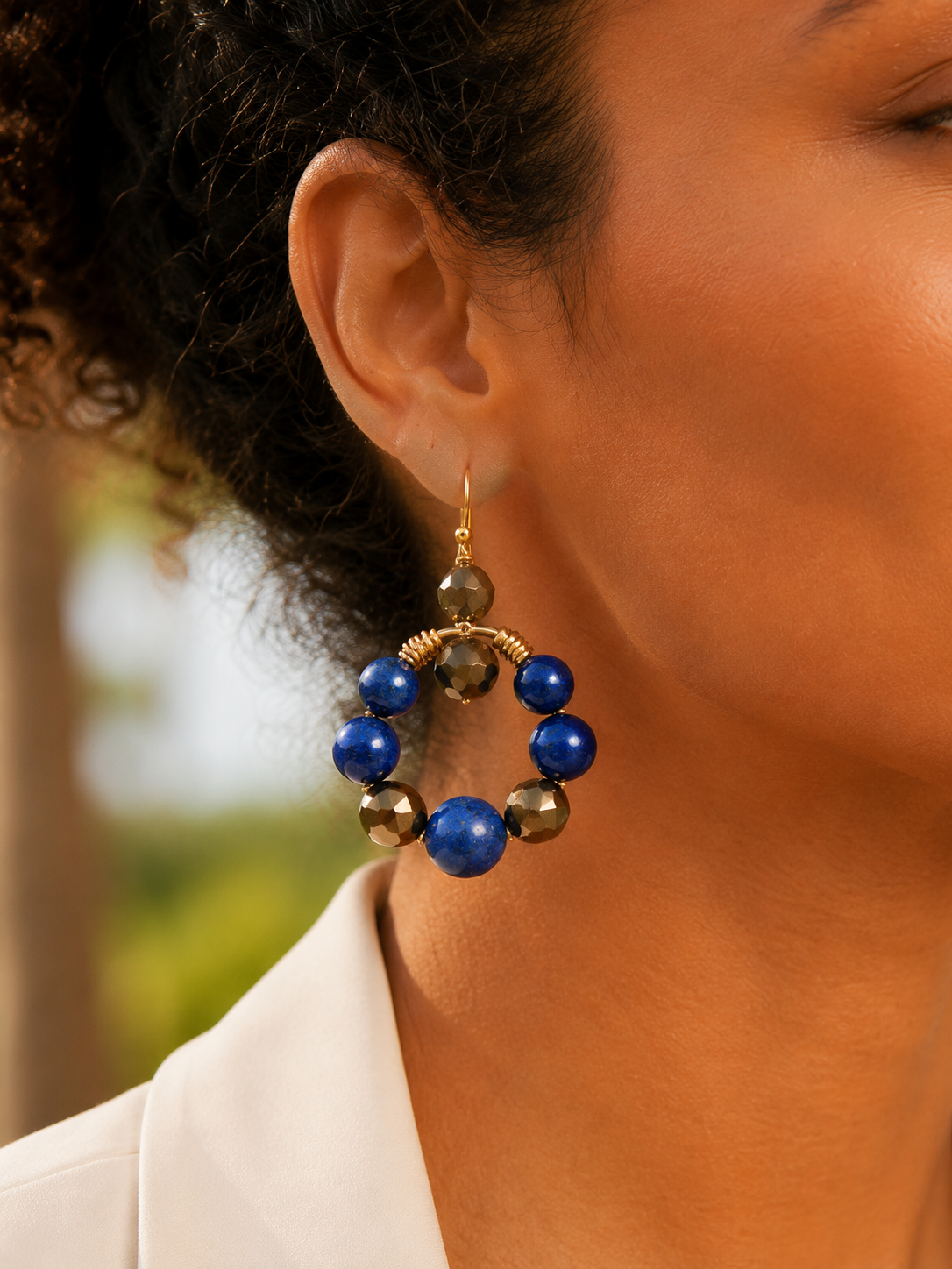 Lapis and Gold Statement Hoop Earrings