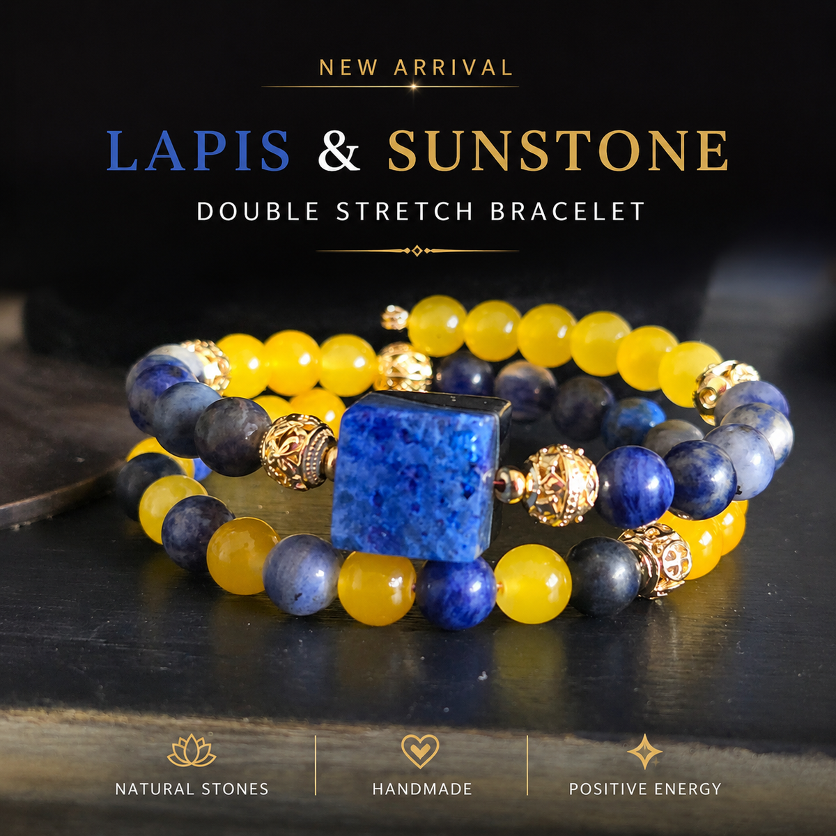 Lapis and Sunstone Double-Layered Bracelet