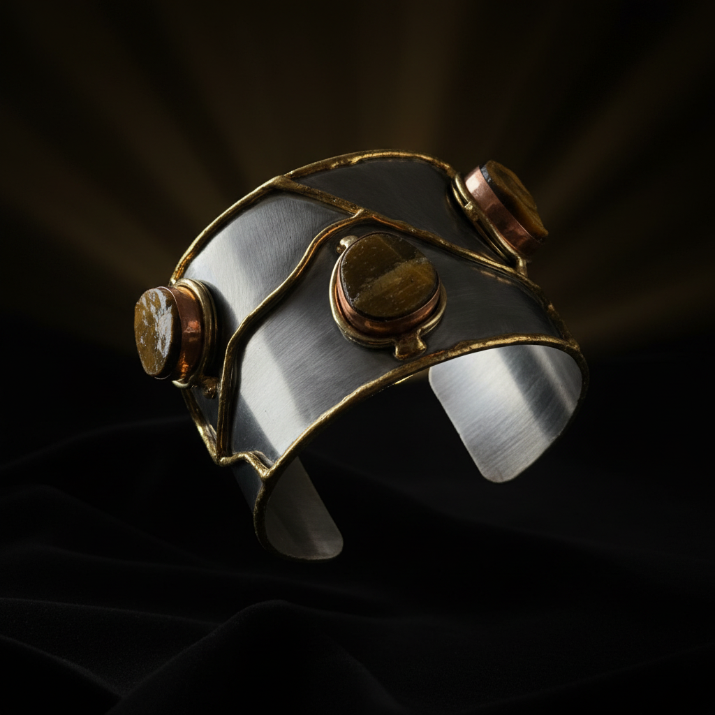A close-up studio view of the ZoharasVogue Maya Pearl Cuff statement bracelet, featuring a wire-wrapped open band designed with alternating