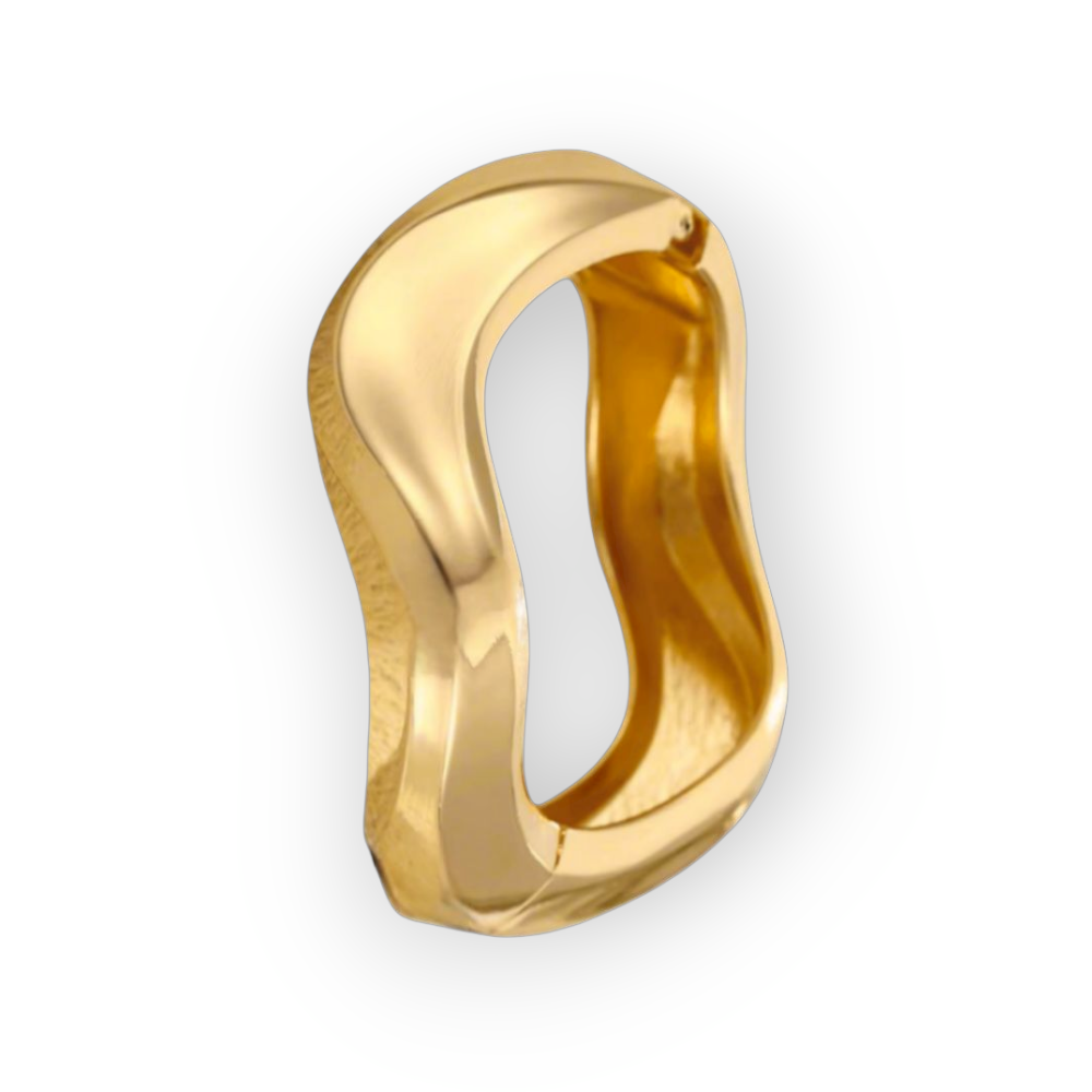 Set of geometric gold-tone mood bangles with acrylic accents in mixed colors, adjustable fit, trendy and modern design