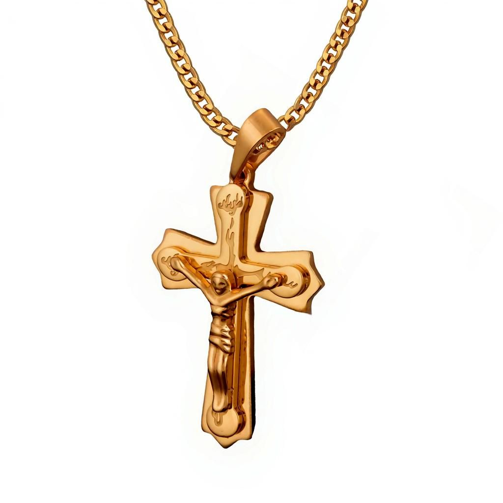 A durable stainless steel, this classic piece features a striking cross pendant, three-layered design adds depth and dimension, while the high-quality metal 